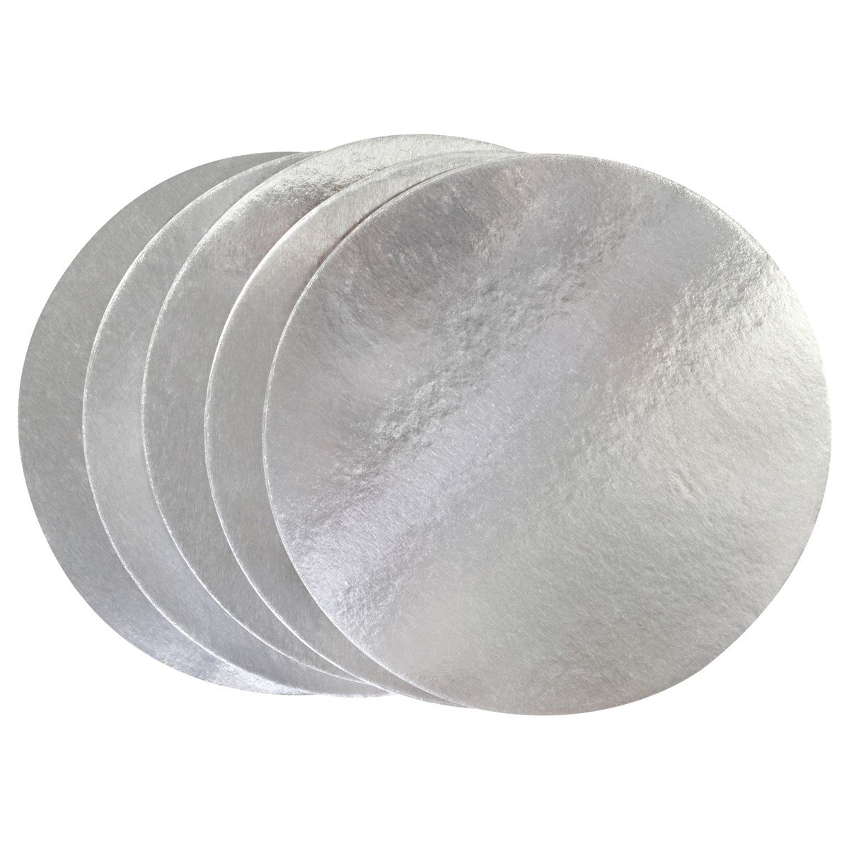 5 PACK ROUND CAKE CARDS SILVER (12") 