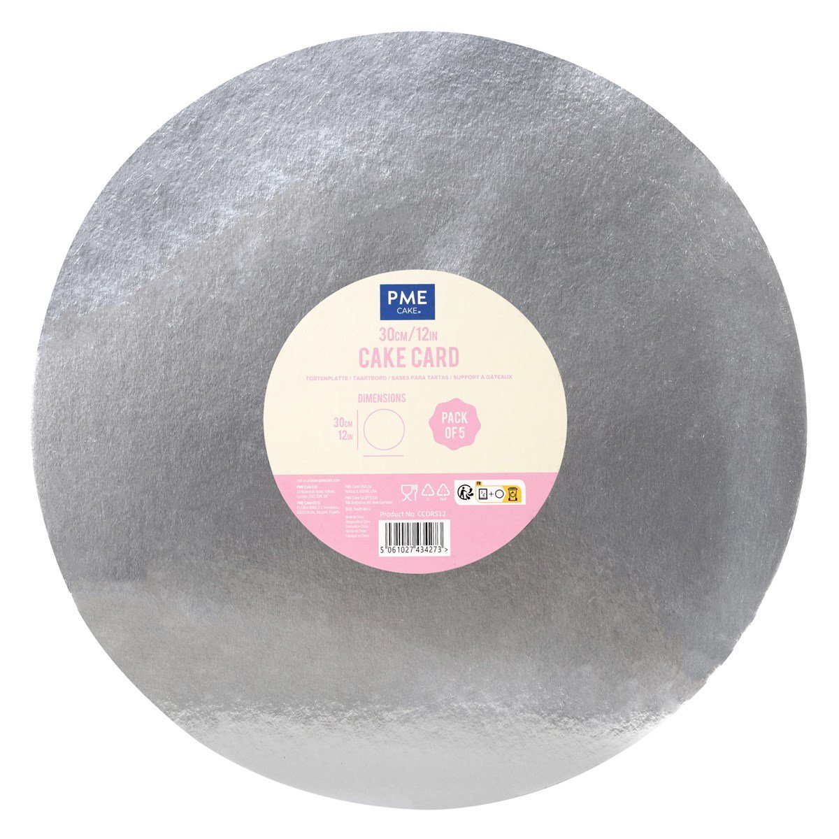 5 PACK ROUND CAKE CARDS SILVER (12") 
